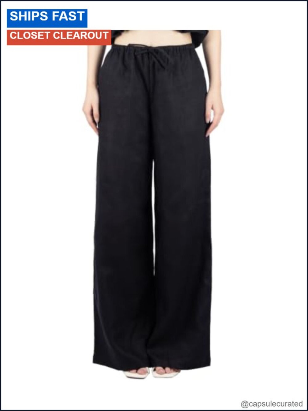 100% Linen Wide Leg Drawstring Pants High Waisted Flowy